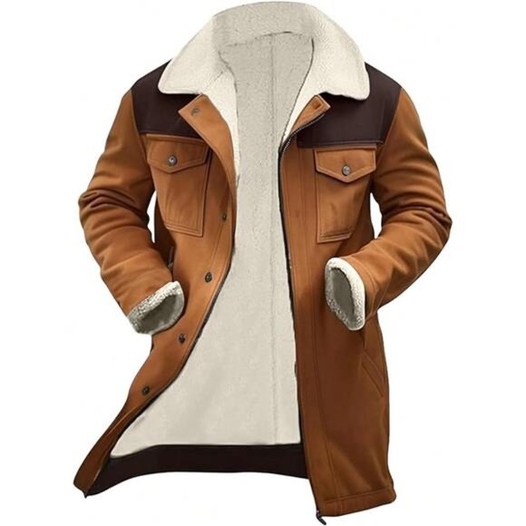 Mens Western Cowboy Vintage Jacket Plush Collar Coats - Picture 3 of 6